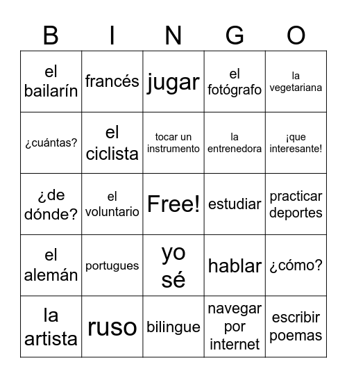 Unidad 1 (Spanish board) Bingo Card