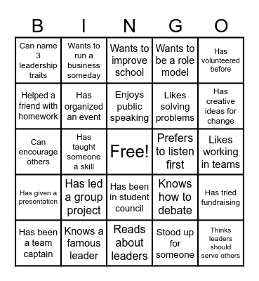 Leadership Bingo! Bingo Card
