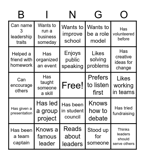 Leadership Bingo! Bingo Card