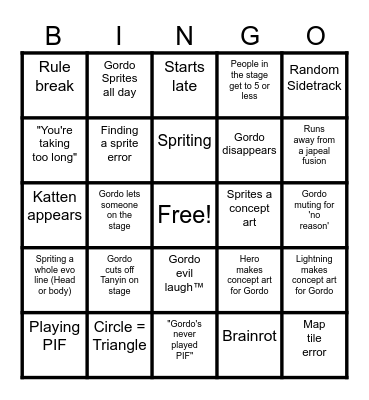 Gordo Spritelock Stage Bingo Card