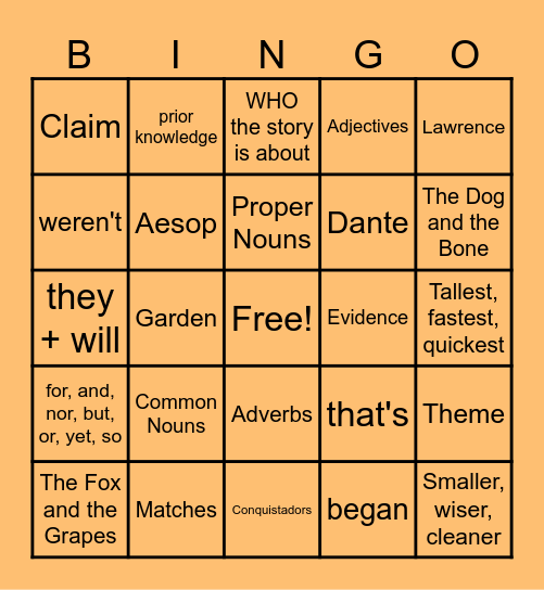 ELA REVIEW Bingo Card