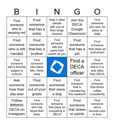 DECA Social Bingo Card