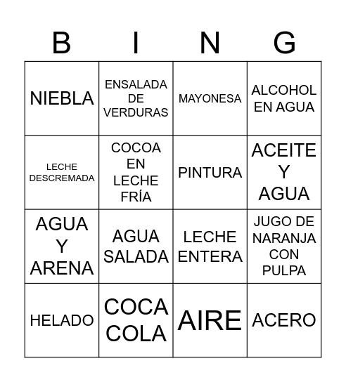 BINGO DE MEZCLAS Bingo Card