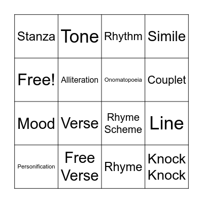 Bingo - Poetry 25 - 26 Bingo Card