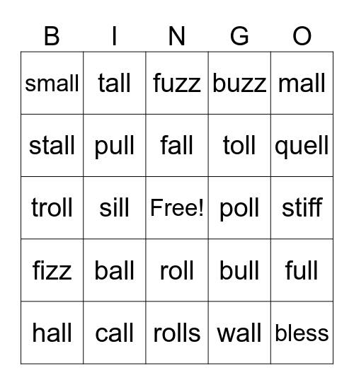 ull all oll Bingo Card