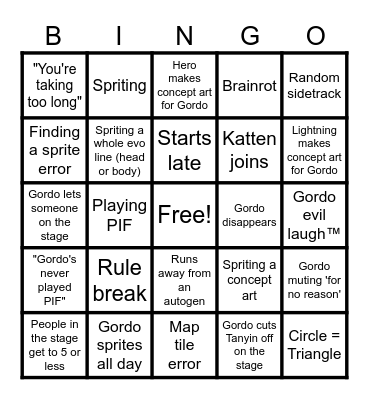 Gordo Spritelock BINGO Card
