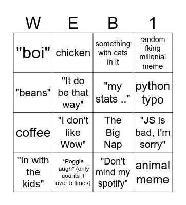 Web 1 Bingo Card