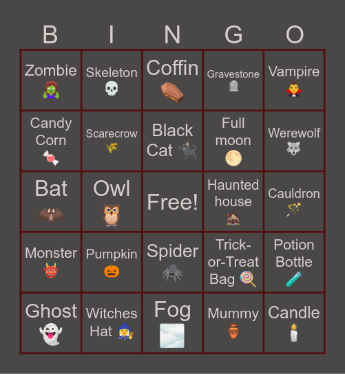 Spooky Bingo Card