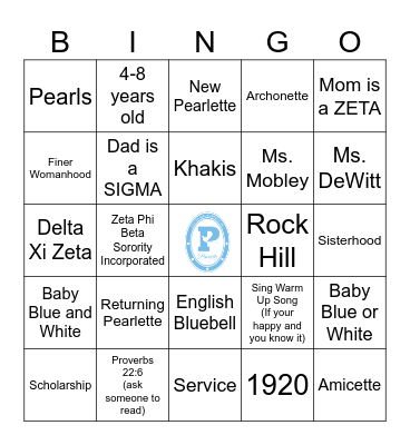 PEARLETTE BINGO Card