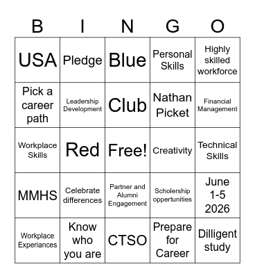 SkillsUsa Bingo Card