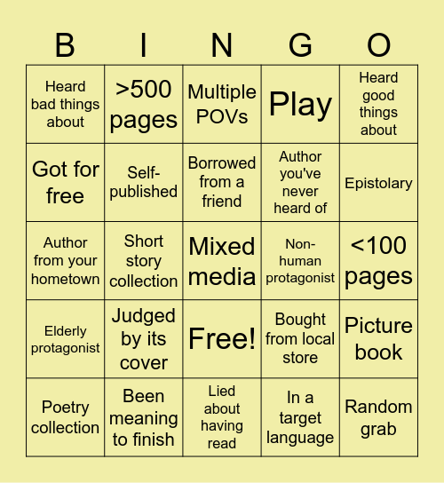Book Bingo 2026 Bingo Card