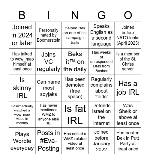 WMZ Bingo Card