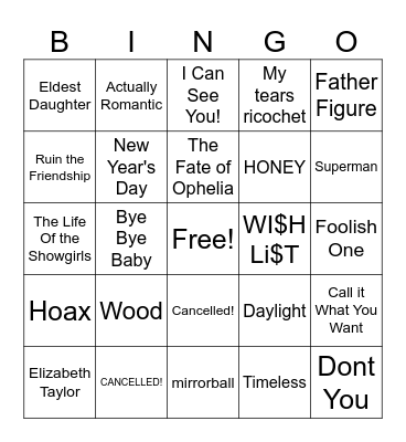 NEW TAYLOR Bingo Card