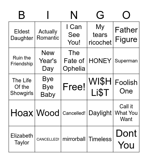 NEW TAYLOR Bingo Card