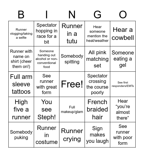 Lakefront Marathon Bingo Card
