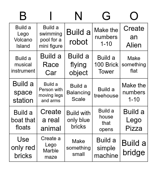 Ultimate Lego Build Challenge BINGO Card