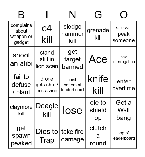 R6 Drinking Bingo Card
