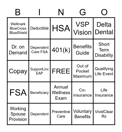 Open Enrollment Bingo Card