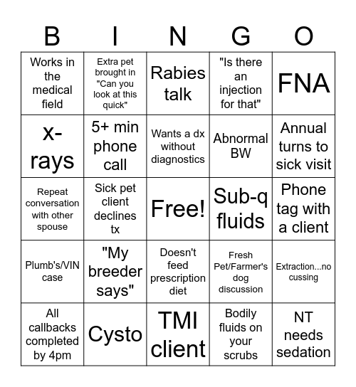 DVM Bingo Card