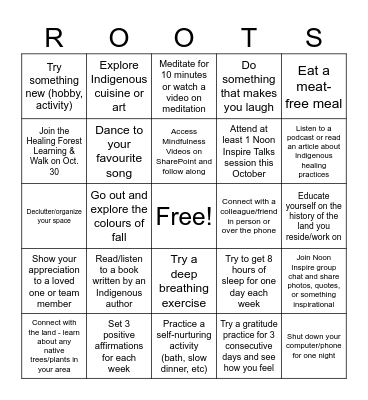 2025 October Wellness Month BINGO Card