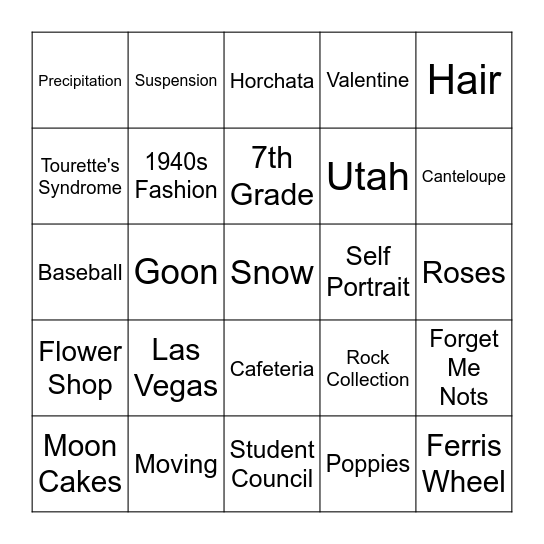 Forget Me Not BINGO Card