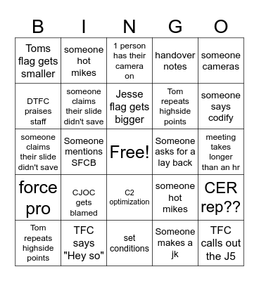 JTF-U meeting Bingo Card