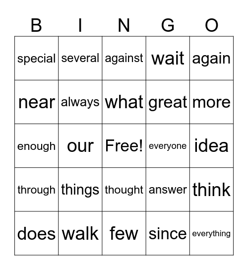 3rd Grade Sight Words Bingo Card
