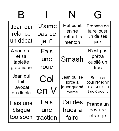 Jean Bingo Card