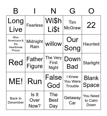 MESSY Craft Taylor Swift Bingo Card