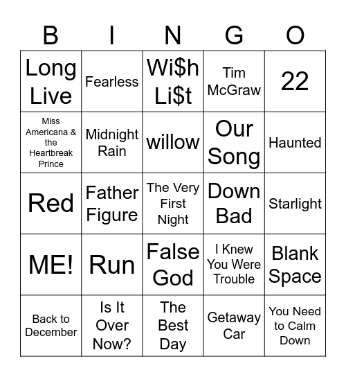MESSY Craft Taylor Swift Bingo Card