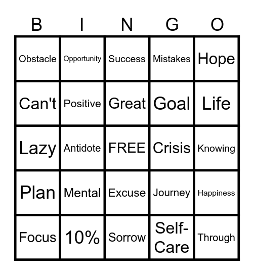 MENTAL HEALTH QUOTES Bingo Card
