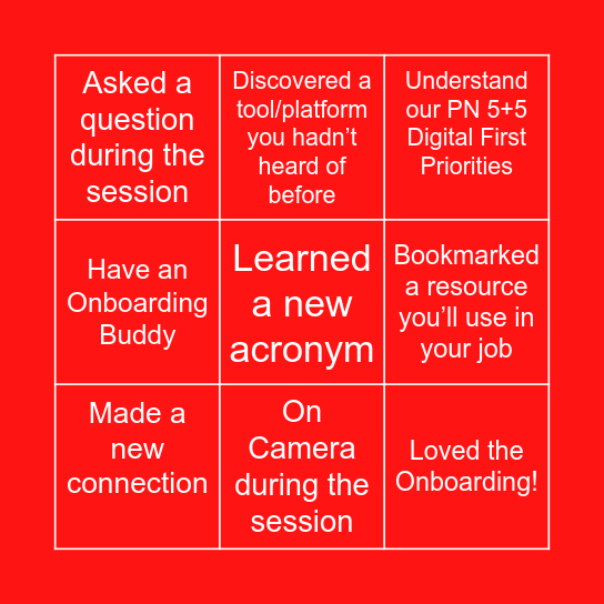 PN Digital Onboarding BINGO Card