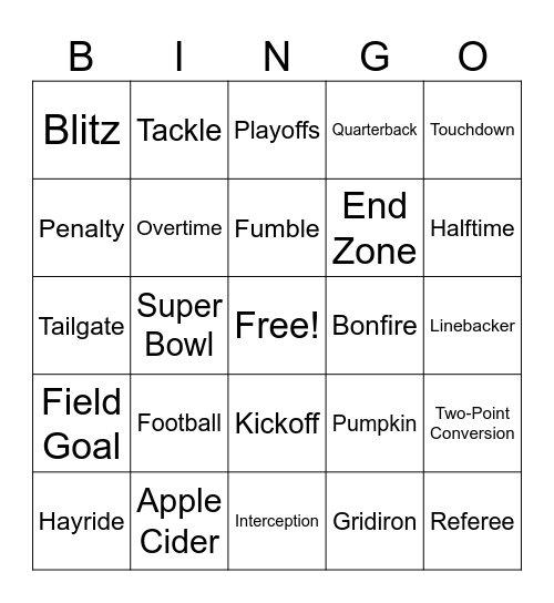 Touchdown! Bingo!! Bingo Card