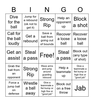 Theo's Basketball Bingo Card