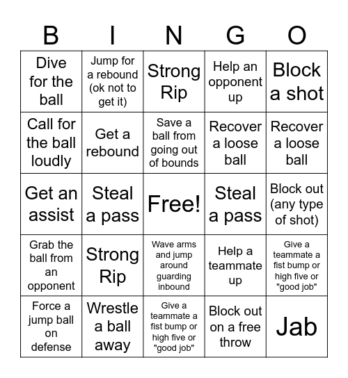 Theo's Basketball Bingo Card