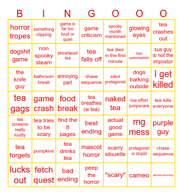 Teathling horror palooza Bingo Card