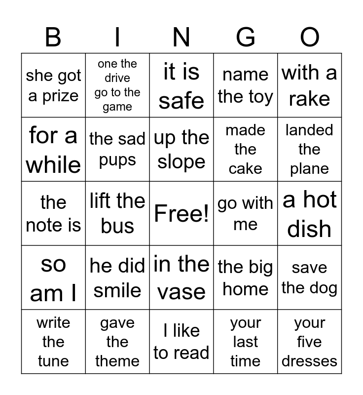 Lesson 5 Bingo Card