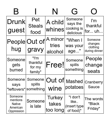 Thanksgiving Bingo Card