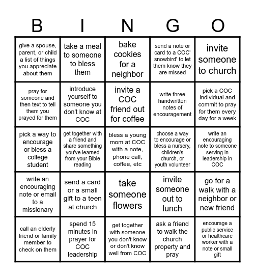 Fellowship Bingo Card