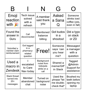Support Bingo! Bingo Card