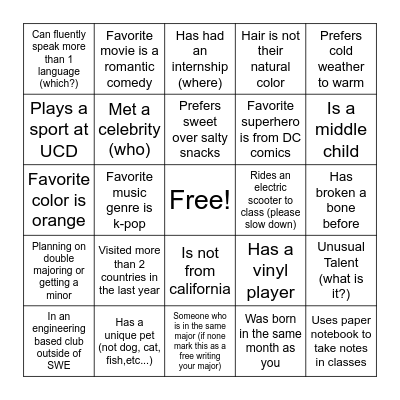 SWE Bingo Card