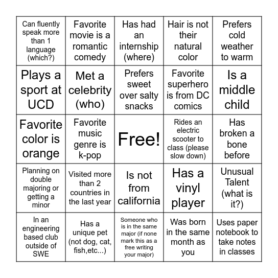 SWE Bingo Card