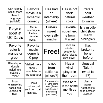 SWE Bingo Card