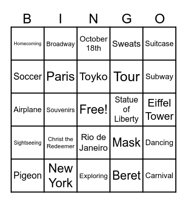 Around the World Bingo Card