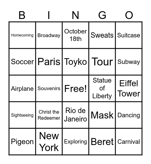 Around the World Bingo Card