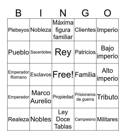 Bingo Romano Bingo Card