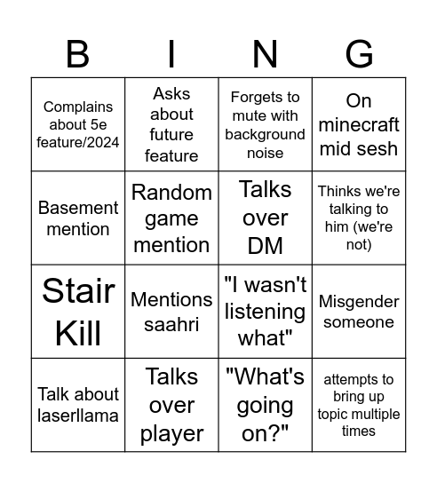 Brennan  bingo  board Bingo Card