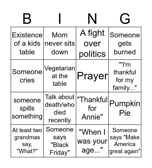 Thanksgiving with the Blairs Bingo Card