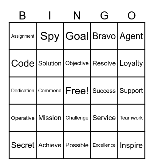 Mission Possible Bingo Card