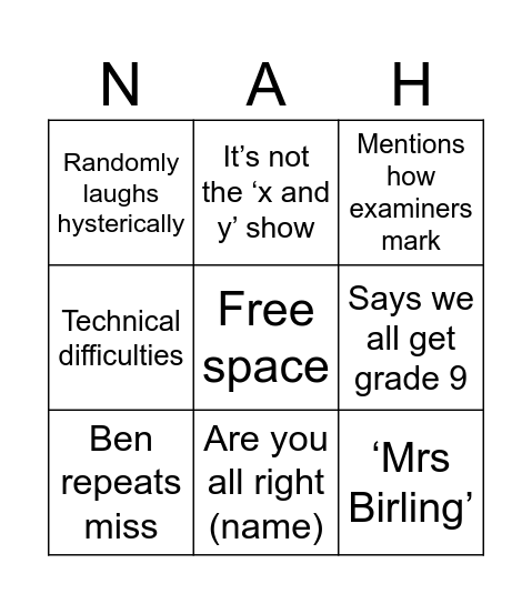 Untitled Bingo Card